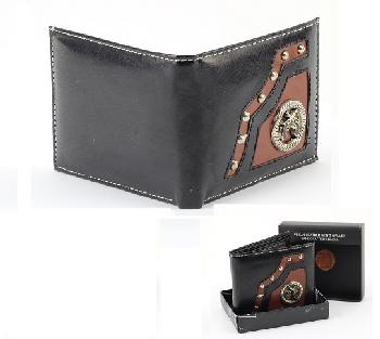 Vegan Leather Wallet [Bifold] Western Circle/Revolver [BLK]